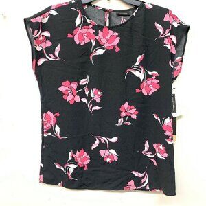 Halogen Womens Multicolor Floral Print Cap Sleeve Boxy Blouse